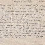 Andrine’s Simple Date Cake recipe on aged paper with ingredients and directions for a date and nut cake baked in a loaf pan.