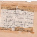 Small handwritten Eagle Brand recipe fragment taped to paper, listing ingredients but missing most of the directions.