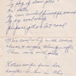 A handwritten recipe for Katie’s Dessert Salad, a fluffy mix of strawberry Jell-O, crushed pineapple, cream cheese and Cool Whip, with a little family trail stretching all the way to Ohio.