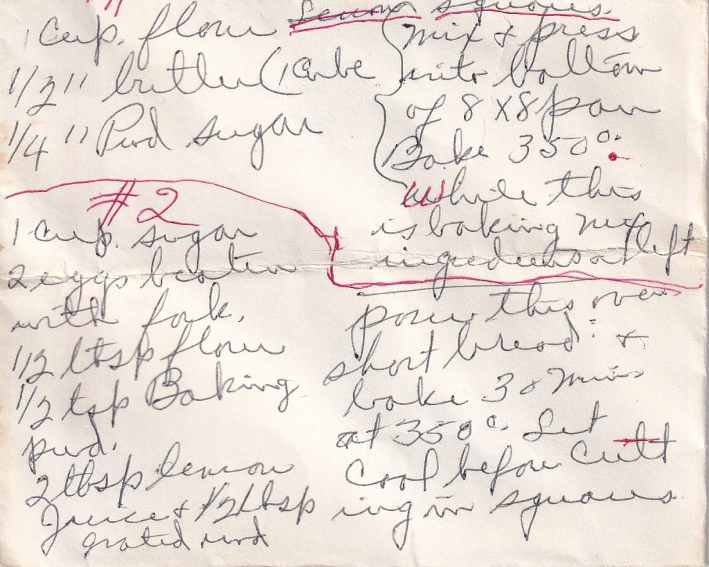 Buttery shortbread topped with a bright, lemony almost-custard layer—this handwritten Lemon Squares recipe turns a handful of simple ingredients into something worth waiting to cool before cutting.